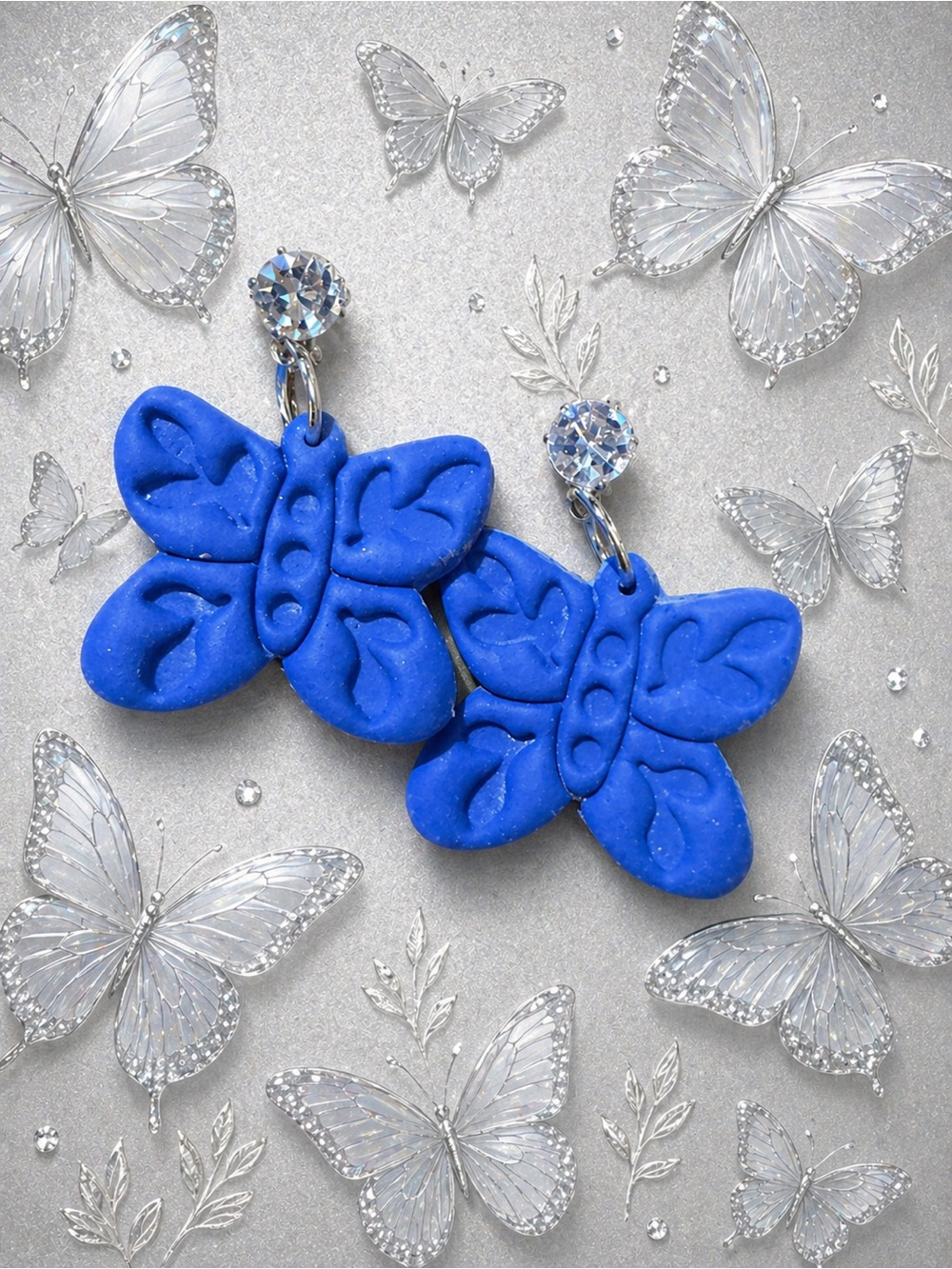 Royal Blue Butterfly Dangle Handmade Polymer Clay Earrings